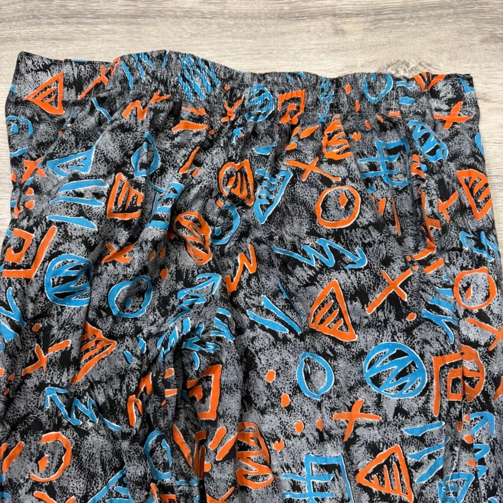 Vintage Smart Abstract Geometric Print Joggers 90s Streetwear Grey Blue Orange